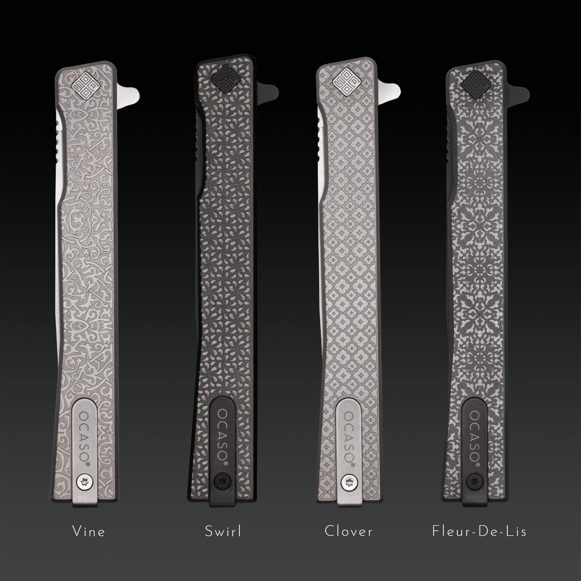 OCASO Solstice Titanium Engraved Scroll + Black