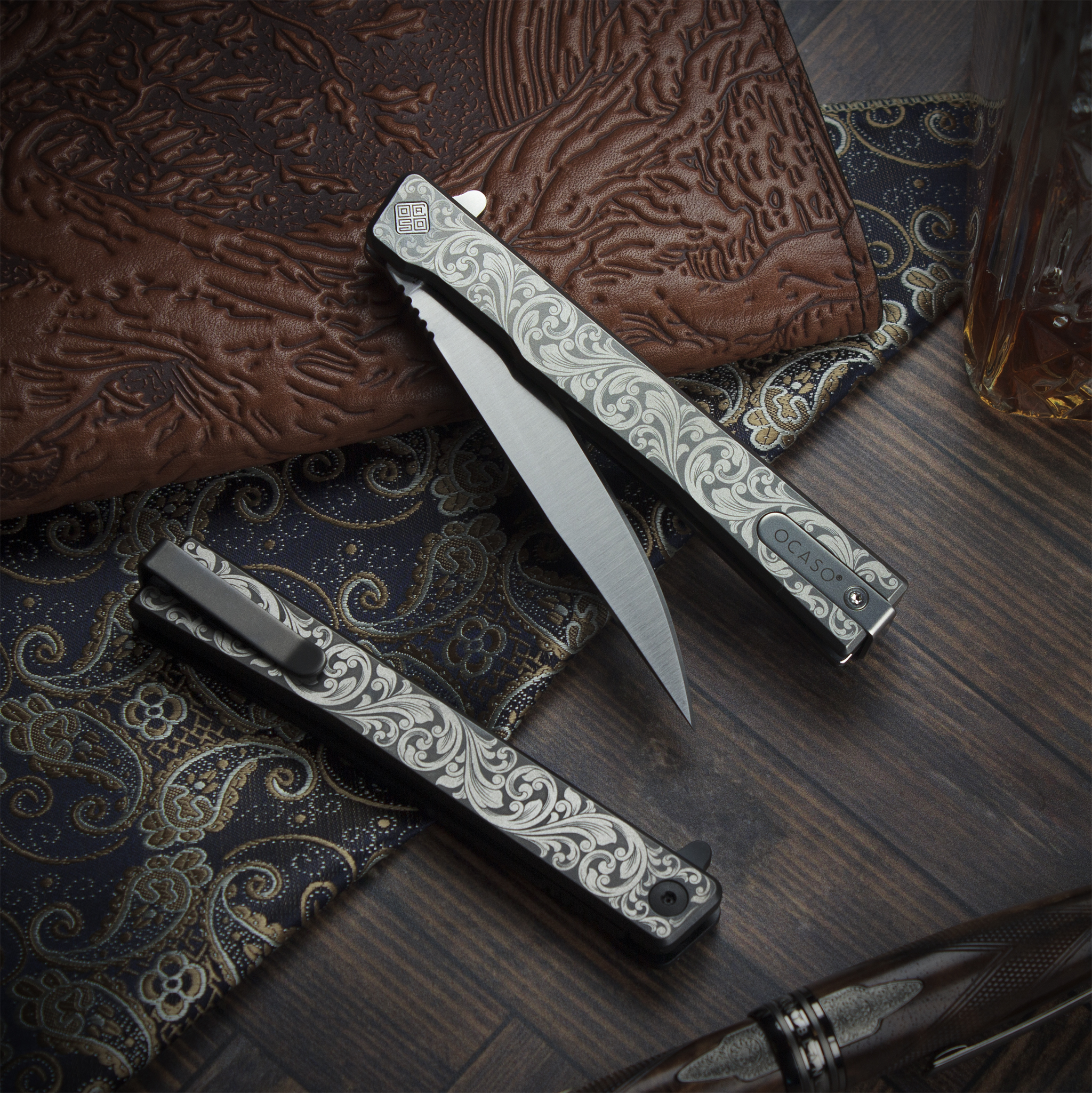 OCASO Solstice Titanium Engraved Scroll + Satin
